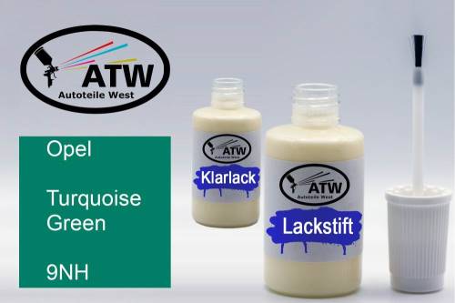 Opel, Turquoise Green, 9NH: 20ml Lackstift + 20ml Klarlack - Set, von ATW Autoteile West.